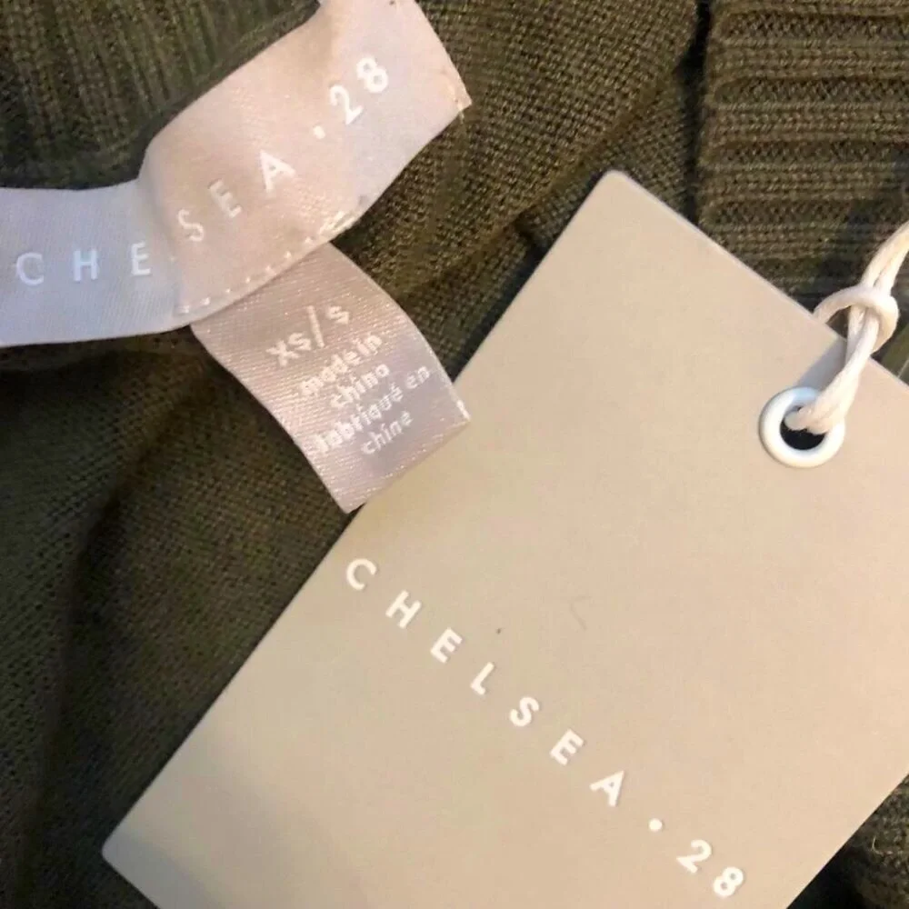 NWT CHELSEA28 Cashmere-blend Long Button Down Cardigan Sweater Olive XS